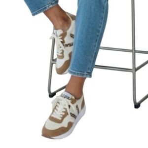 NEW MKS Cream Brown Sneakers Size  7 Leopard cheetah Accent